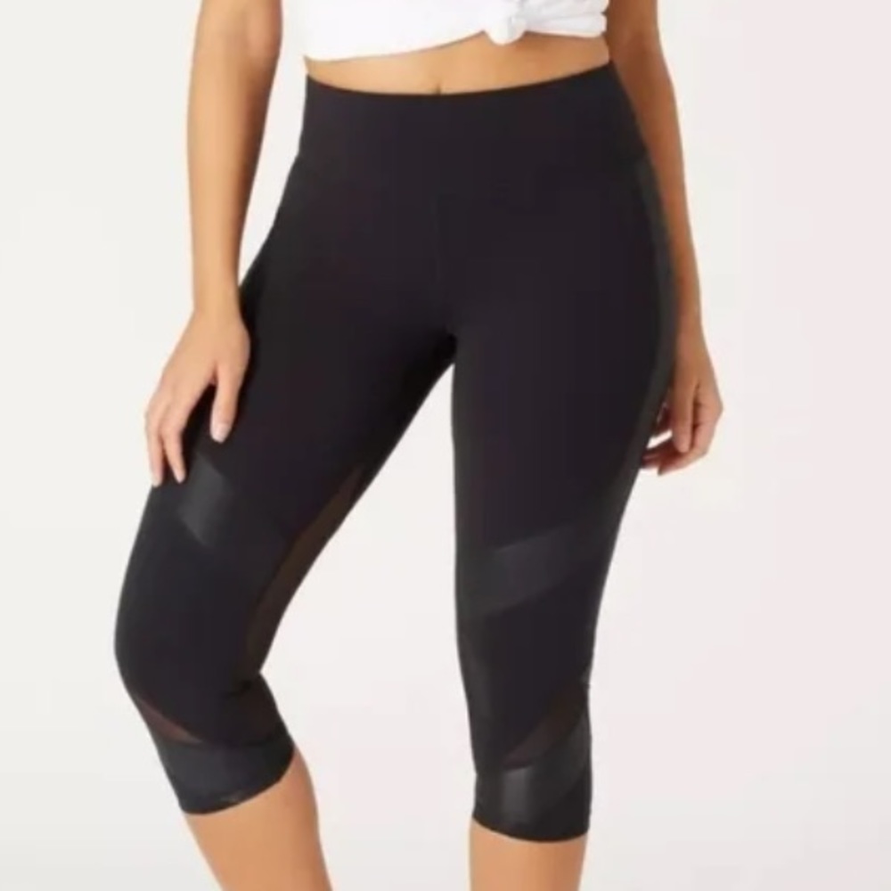 Sweaty Betty Black The Power Cropped Sheer Panel Workout Pants Small